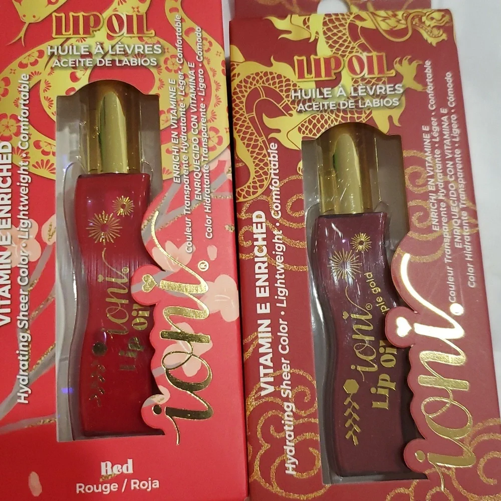 2pack vitamin E enriched hydrating sheer red and purple gold tinted lip oils new